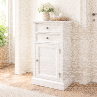 Hohe schmale Kommode im Landhausstil cremeweiß