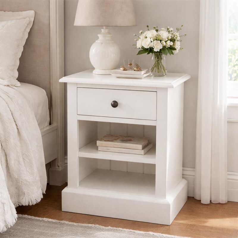 Landhausstil Nachttisch mit Schublade cremeweiÃŸ