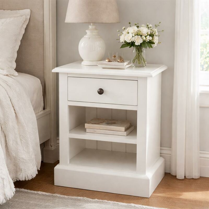 Landhausstil Nachttisch mit Schublade cremeweiß