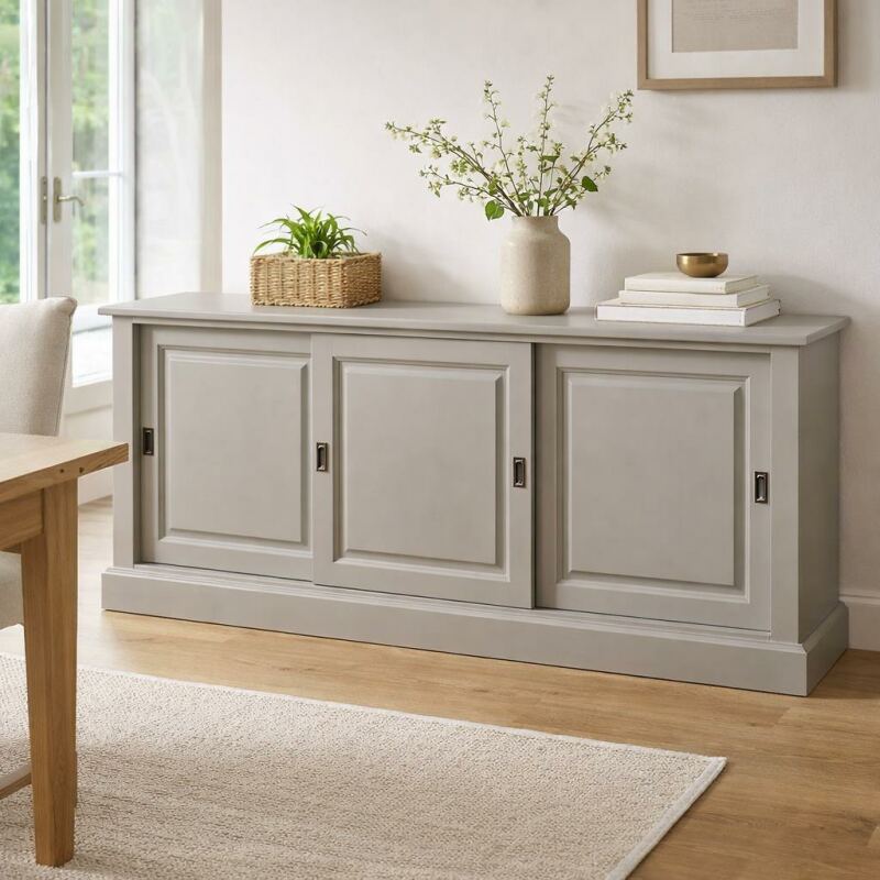 Landhausstil Sideboard mit Schiebetüren steingrau
