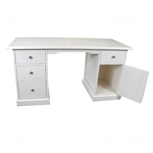 Massivholz Schreibtisch, Soft-Close, cremeweiß