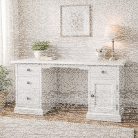 Massivholz Schreibtisch, Soft-Close, cremeweiß