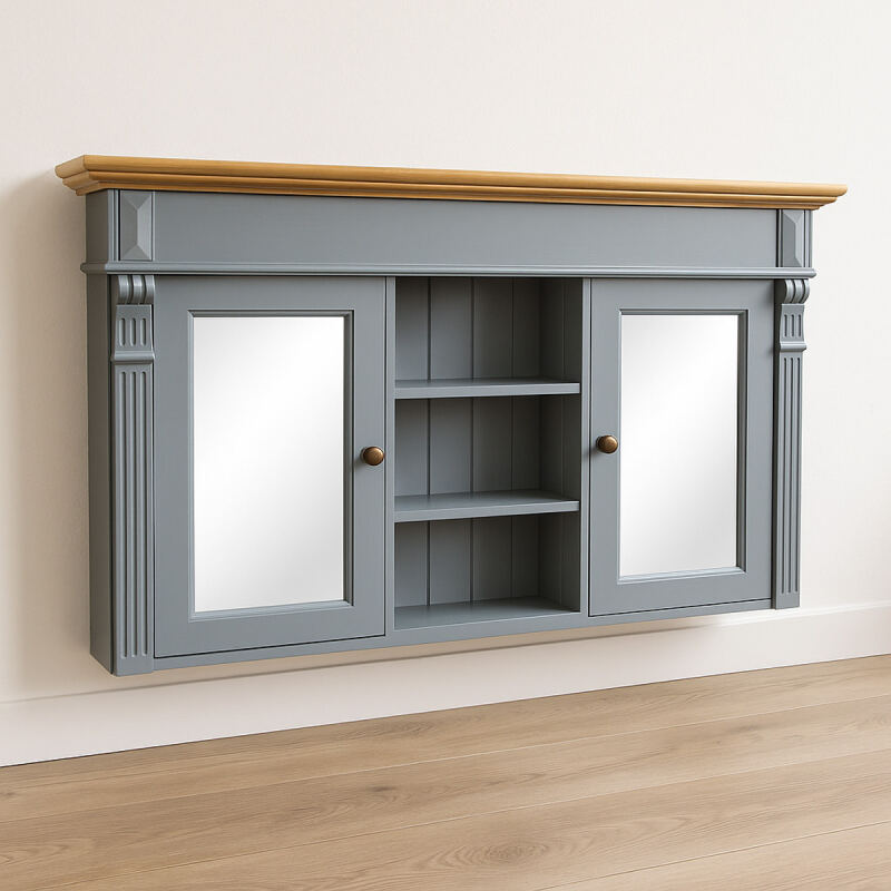 Bad Spiegelschrank Landhausstil fehgrau, Kranz honigbraun