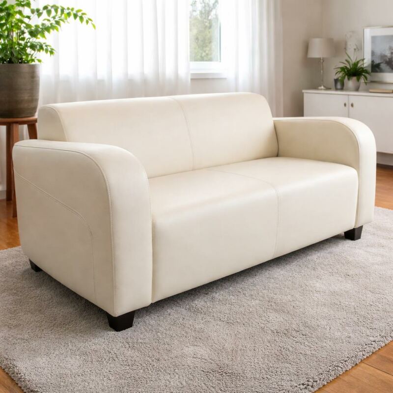 Retro Lounge Sofa Berlin 2 Sitzer Leder cremeweiß