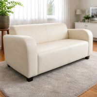 Retro Lounge Sofa Berlin 2 Sitzer Leder cremeweiß
