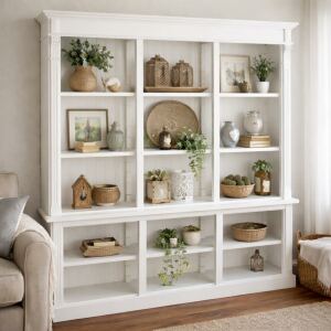 Großes Landhausstil Bücherregal weiß