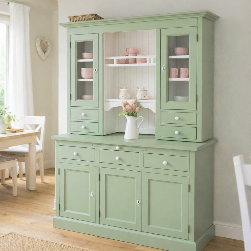 Buffetschrank im Landhausstil blassgrün und weiß