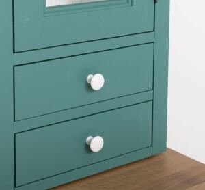 Landhausbuffetschrank mit Eiche-Platte in minttürkis und weiß