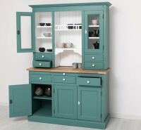 Landhausbuffetschrank mit Eiche-Platte in minttürkis und weiß