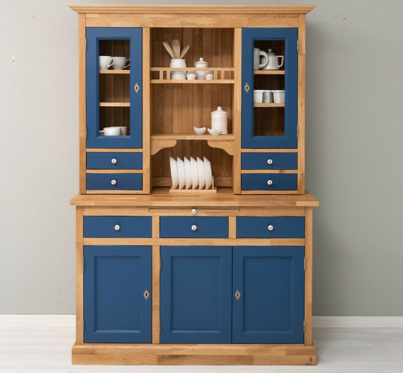 Buffetschrank im Landhausstil Eiche massiv mit violettblauen Fronten
