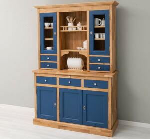 Buffetschrank im Landhausstil Eiche massiv mit violettblauen Fronten