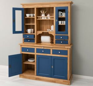 Buffetschrank im Landhausstil Eiche massiv mit violettblauen Fronten