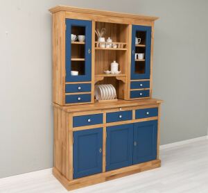 Buffetschrank im Landhausstil Eiche massiv mit violettblauen Fronten