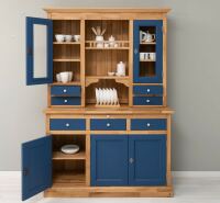 Buffetschrank im Landhausstil Eiche massiv mit violettblauen Fronten