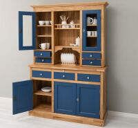 Buffetschrank im Landhausstil Eiche massiv mit violettblauen Fronten