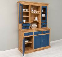 Buffetschrank im Landhausstil Eiche massiv mit violettblauen Fronten