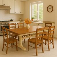 Landhaus-Esstisch braun-beige ausziehbar 250x100cm