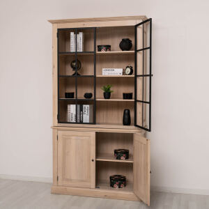 Landhaus Bücherschrank mit Glastüren Massivholz Eiche