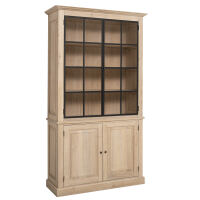 Landhaus Bücherschrank mit Glastüren Massivholz Eiche