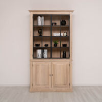 Landhaus Bücherschrank mit Glastüren Massivholz Eiche