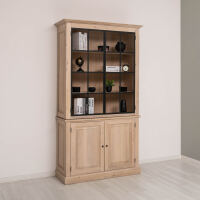 Landhaus Bücherschrank mit Glastüren Massivholz Eiche