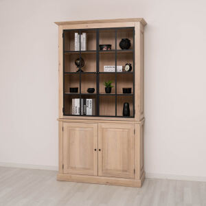 Landhaus Bücherschrank mit Glastüren Massivholz Eiche geölt
