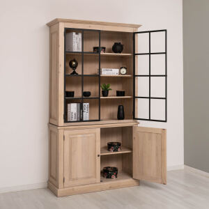 Landhaus Bücherschrank mit Glastüren Massivholz Eiche geölt