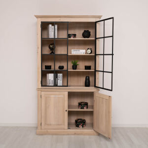 Landhaus Bücherschrank mit Glastüren Massivholz Eiche geölt