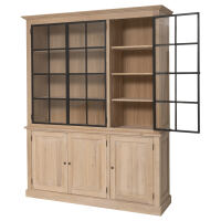 Großer Landhaus Bücherschrank mit Glastüren Massivholz Eiche