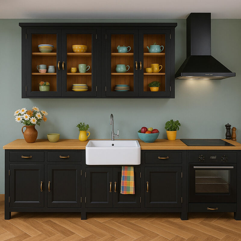 Landhausküche schwarz Massiv Holz