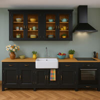 Landhausküche schwarz Massiv Holz