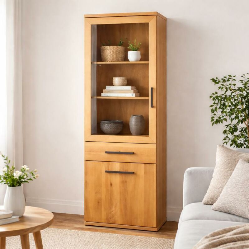 Bücher Vitrine Flachsockel Massivholz Buche geölt