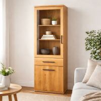 Bücher Vitrine Flachsockel Massivholz Buche geölt