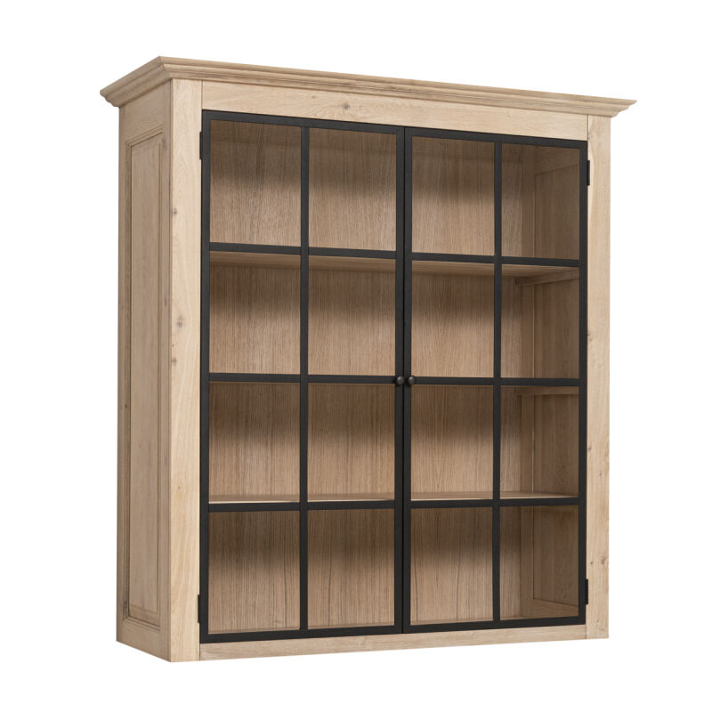 Aufsatz Bücherschrank mit Glastüren Massivholz Eiche