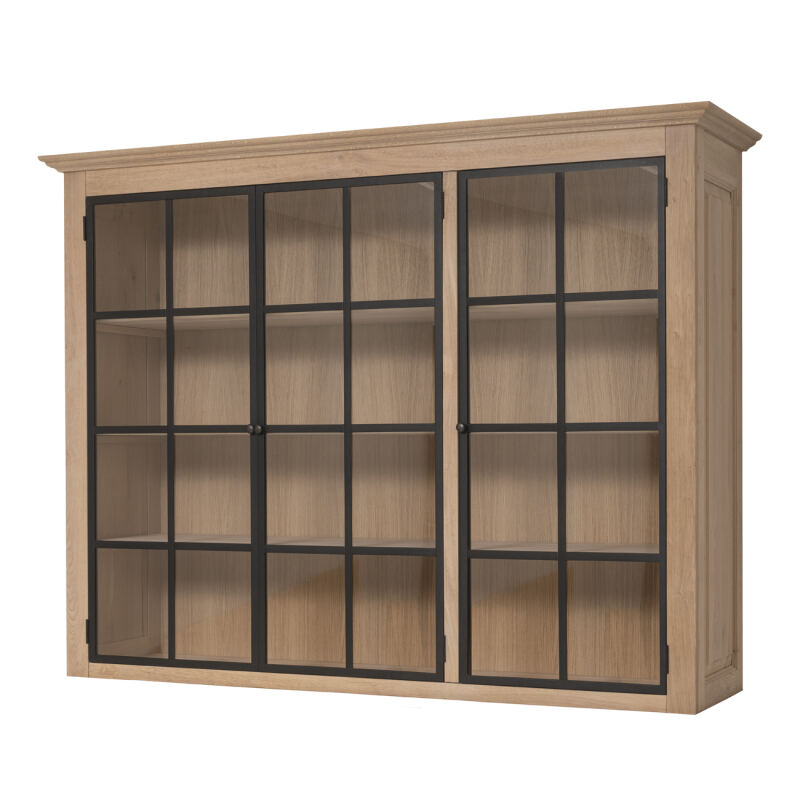 Großer Aufsatz Bücherschrank mit Glastüren Massivholz Eiche