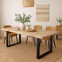 Massivholztisch mit Baumkante - Wildeiche white-washed 200 x 100 cm