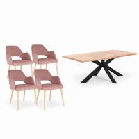 Essgruppe "Blush Rosé" 5-teilig Esstisch Baumkante  220x100 White Wash mit 4 Stühlen