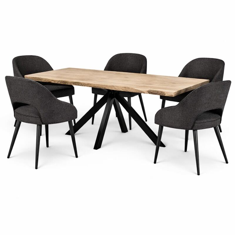Essgruppe "Oakline" 5-teilig Esstisch Baumkante 180x90 White Wash mit 4 Stühlen