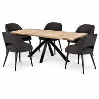 Essgruppe "Oakline" 5-teilig Esstisch Baumkante 180x90 White Wash mit 4 Stühlen