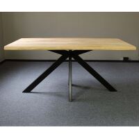 Landhaus-Esstisch Baumkante Wildeiche mit Spider Gestell 140x90 cm