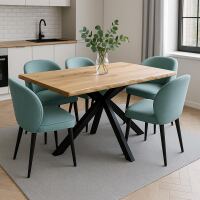 Essgruppe "Nature Line" 5-teilig Esstisch Baumkante 140x90 Eiche mit 4 Stühlen