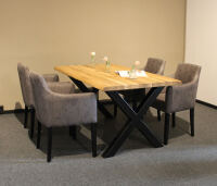 Baumkantentisch Massivholz Wildeiche mit X Fuß 160x90 cm
