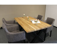 Baumkantentisch Massivholz Wildeiche mit X Fuß 160x90 cm