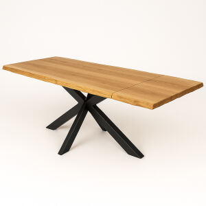 Wildeiche Tisch mit Baumkante und Ansteckplatten - Spider...