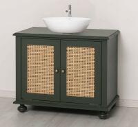 Landhaus Waschtisch Rattan Geflecht Türen OHNE Waschbecken olivgrün