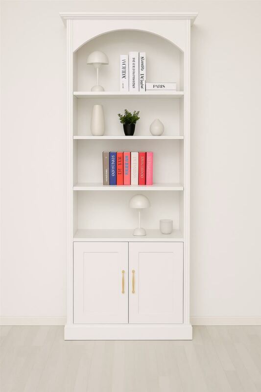 Landhaus-Bücherregal mit modernem Bogen weiß