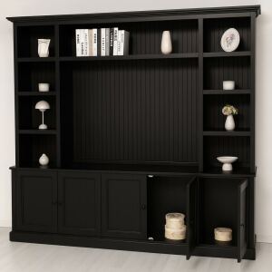 TV-Wohnwand mit Latten-Look in schwarz
