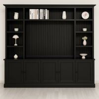 TV-Wohnwand mit Latten-Look in schwarz