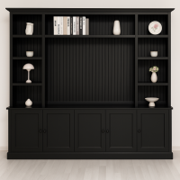 TV-Wohnwand mit Latten-Look in schwarz