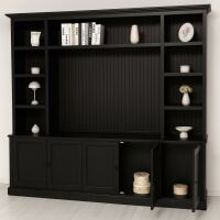 TV-Wohnwand mit Latten-Look in schwarz